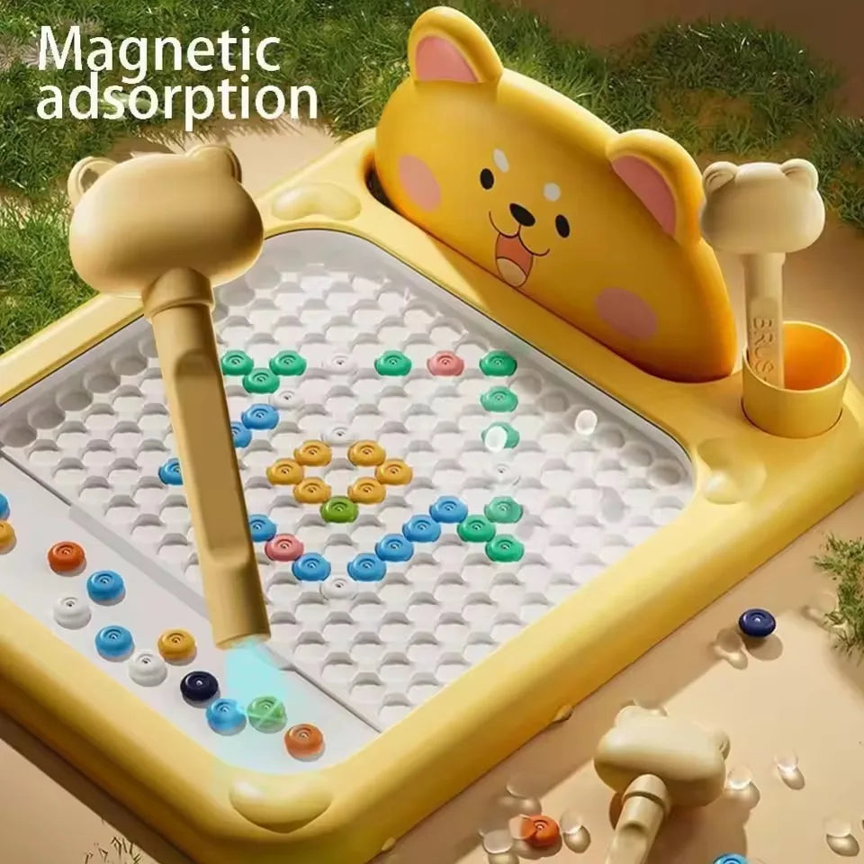 Magnetic Bead Board for Kids - Cartoon Bear Design Dot Board with Magnetic Stylus