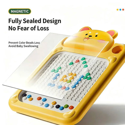Magnetic Bead Board for Kids - Cartoon Bear Design Dot Board with Magnetic Stylus