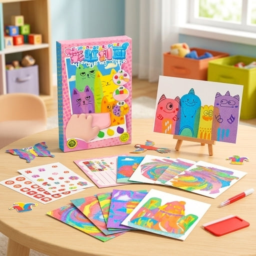 Rainbow Squeeze Art Kit for Kids - Swirl Paint & Watercolor Pen Set with Stickers, Mess-Free Craft Kit for Ages 4+
